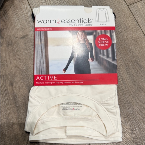 Cuddl Duds Tops - Cuddl Duds Warm Essentials Active Long Sleeve Crew in Cream